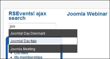 RSEvents! Ajax Search Module - Joomla! frontend panel